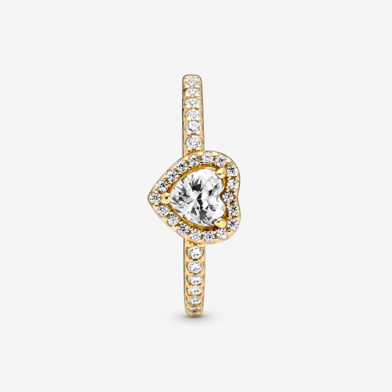 Pandora Elevated Halo & Solitaire Rings Gold | 153-YRZGWT