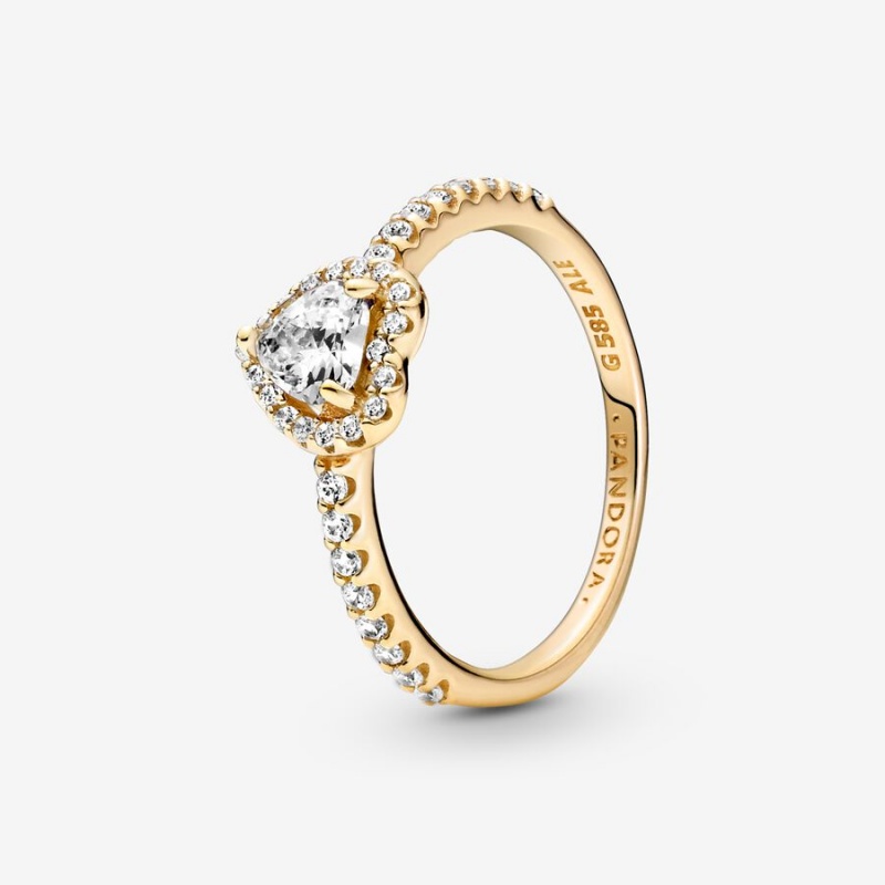 Pandora Elevated Halo & Solitaire Rings Gold | 153-YRZGWT