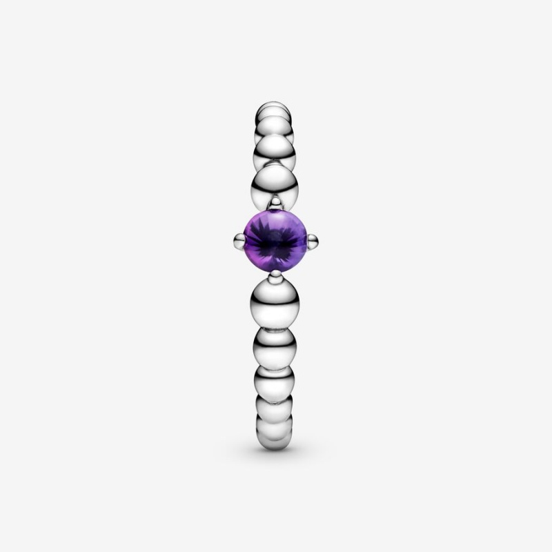 Pandora February Purple Beaded Birthstone Rings Sterling Silver | 608-PBVZXF