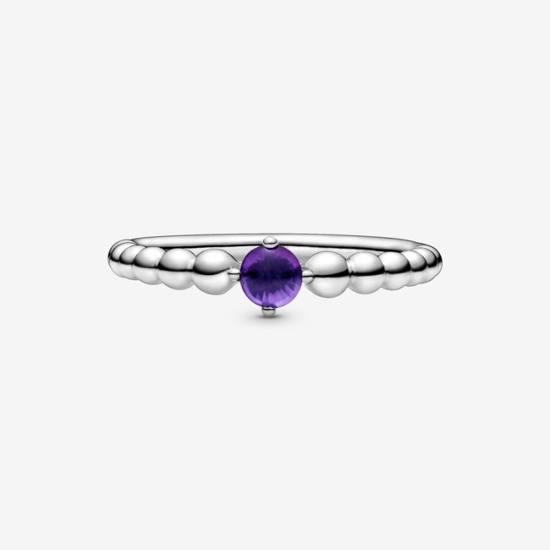 Pandora February Purple Beaded Birthstone Rings Sterling Silver | 608-PBVZXF