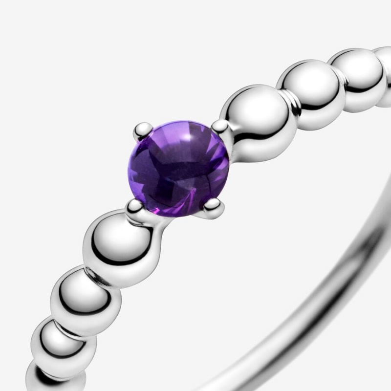 Pandora February Purple Beaded Birthstone Rings Sterling Silver | 608-PBVZXF