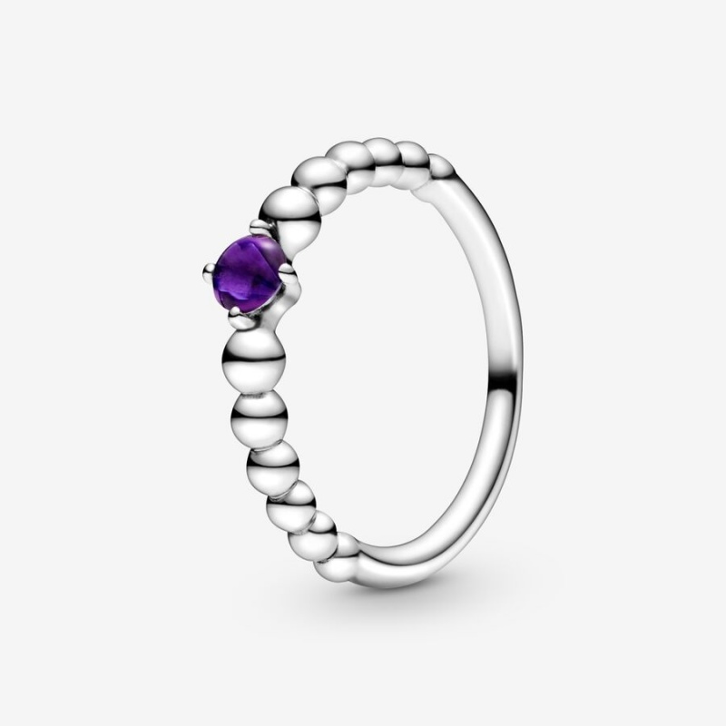 Pandora February Purple Beaded Birthstone Rings Sterling Silver | 608-PBVZXF