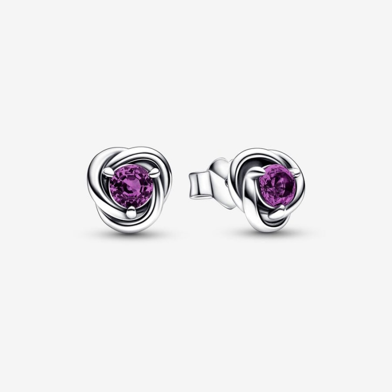 Pandora February Purple Eternity Circles Stud Earrings Sterling Silver | 253-SAJYVF