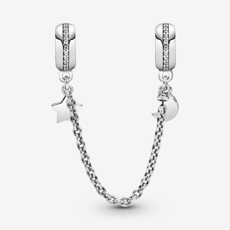 Pandora Half Moon and Star Safety Safety Chains Sterling Silver | 850-MFGZYS