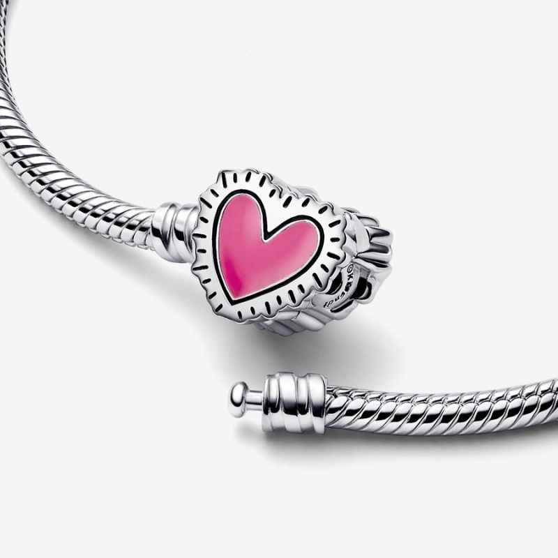 Pandora Keith Haring x Moments Radiant Heart Snake Chain Bracelets Sterling Silver | 498-FVHOBM