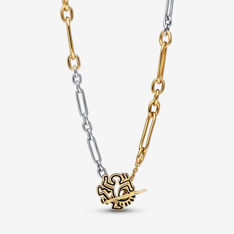 Pandora Keith Haring x Two-tone Twisted Figure T Bar Pendant Necklaces Two-tone | 693-FZTYBR