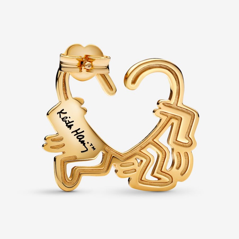 Pandora Keith Haring x Walking Heart Stud Earrings Gold Plated | 386-TQZGFY