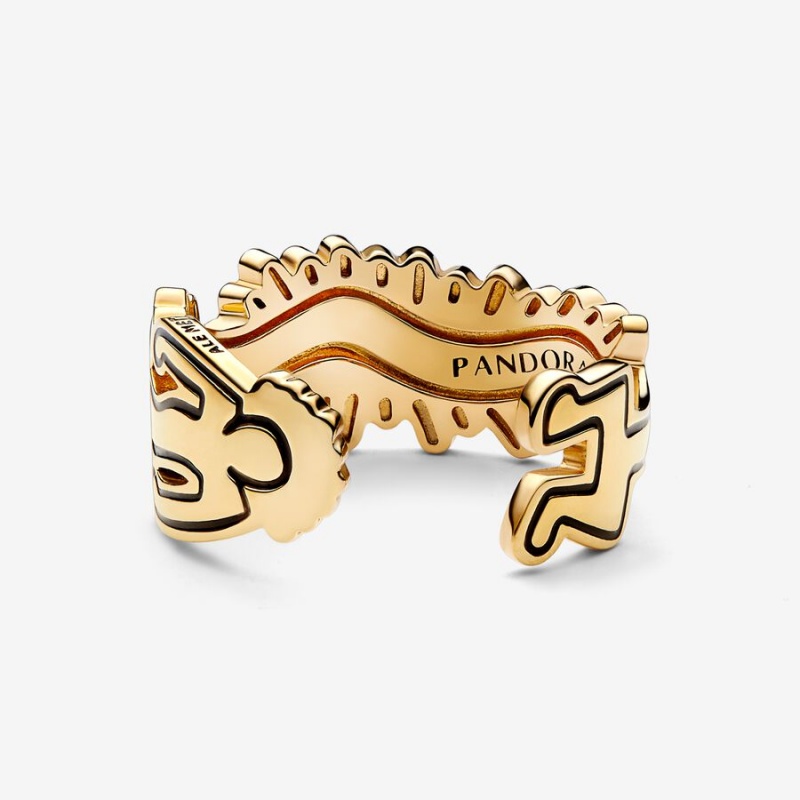 Pandora Keith Haring™ x Wavy Figure Open Band Rings Gold Plated | 037-BOZJRH