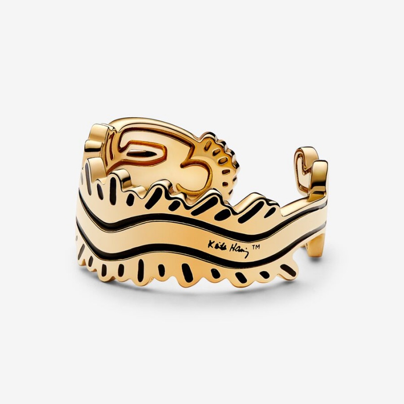 Pandora Keith Haring™ x Wavy Figure Open Band Rings Gold Plated | 037-BOZJRH