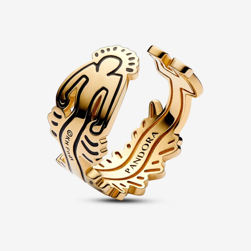 Pandora Keith Haring™ x Wavy Figure Open Band Rings Gold Plated | 037-BOZJRH