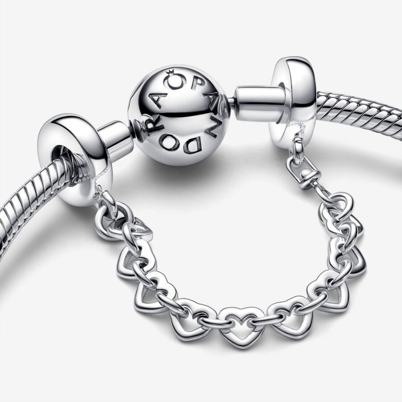 Pandora Linked Hearts Safety Safety Chains Sterling Silver | 762-DXNSZE