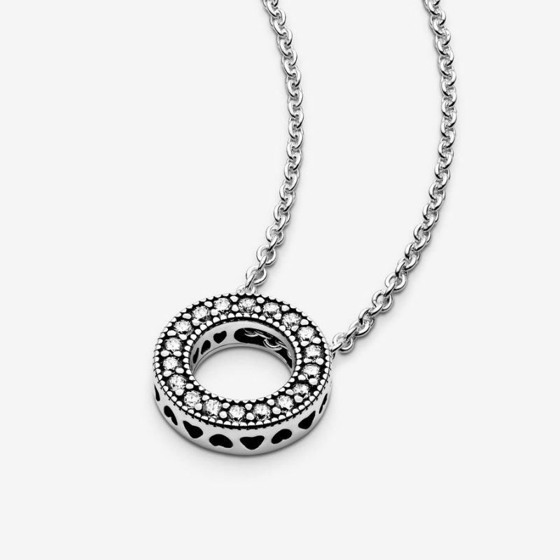 Pandora Logo Pavé Circle Collier Chain Necklaces Sterling Silver | 564-XRSEWP