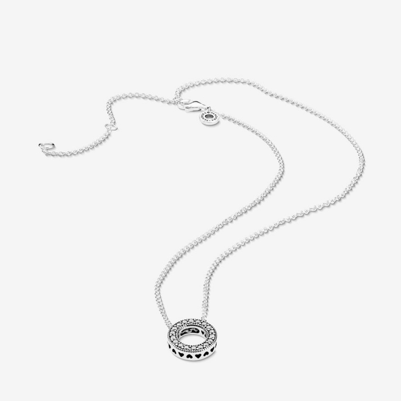 Pandora Logo Pavé Circle Collier Chain Necklaces Sterling Silver | 564-XRSEWP