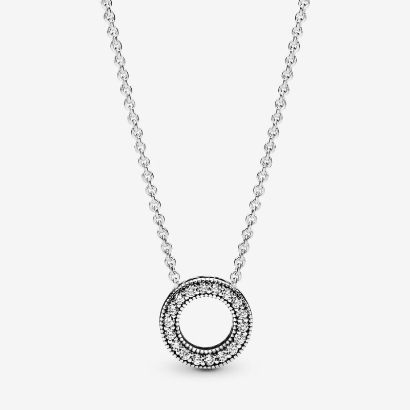 Pandora Logo Pavé Circle Collier Chain Necklaces Sterling Silver | 564-XRSEWP