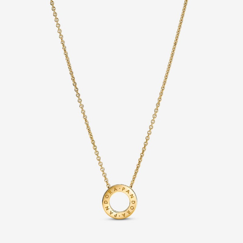 Pandora Logo Pavé Circle Collier Pendant Necklaces Gold Plated | 879-NOVDIW