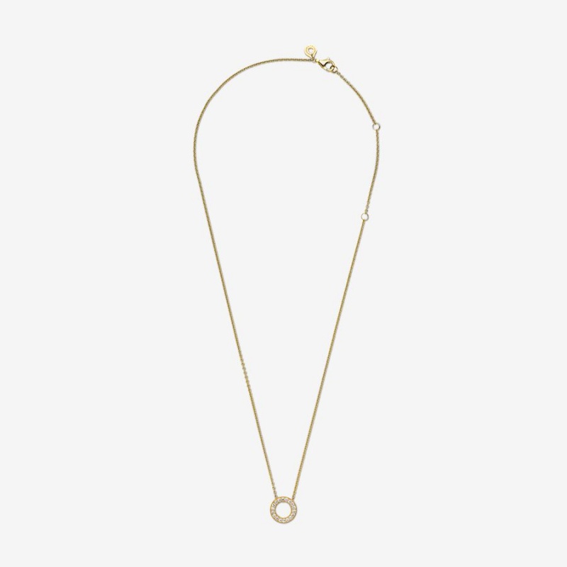 Pandora Logo Pavé Circle Collier Pendant Necklaces Gold Plated | 879-NOVDIW