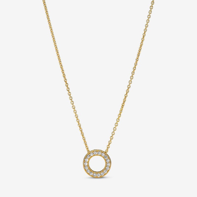 Pandora Logo Pavé Circle Collier Pendant Necklaces Gold Plated | 879-NOVDIW