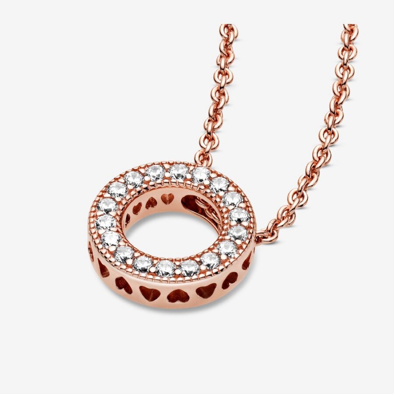 Pandora Logo Pavé Circle Collier Pendant Necklaces Rose Gold Plated | 493-XFMDCV