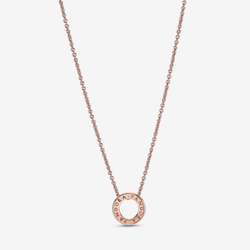 Pandora Logo Pavé Circle Collier Pendant Necklaces Rose Gold Plated | 493-XFMDCV