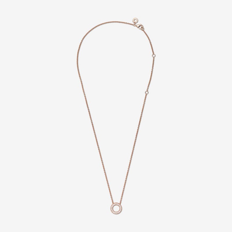 Pandora Logo Pavé Circle Collier Pendant Necklaces Rose Gold Plated | 493-XFMDCV