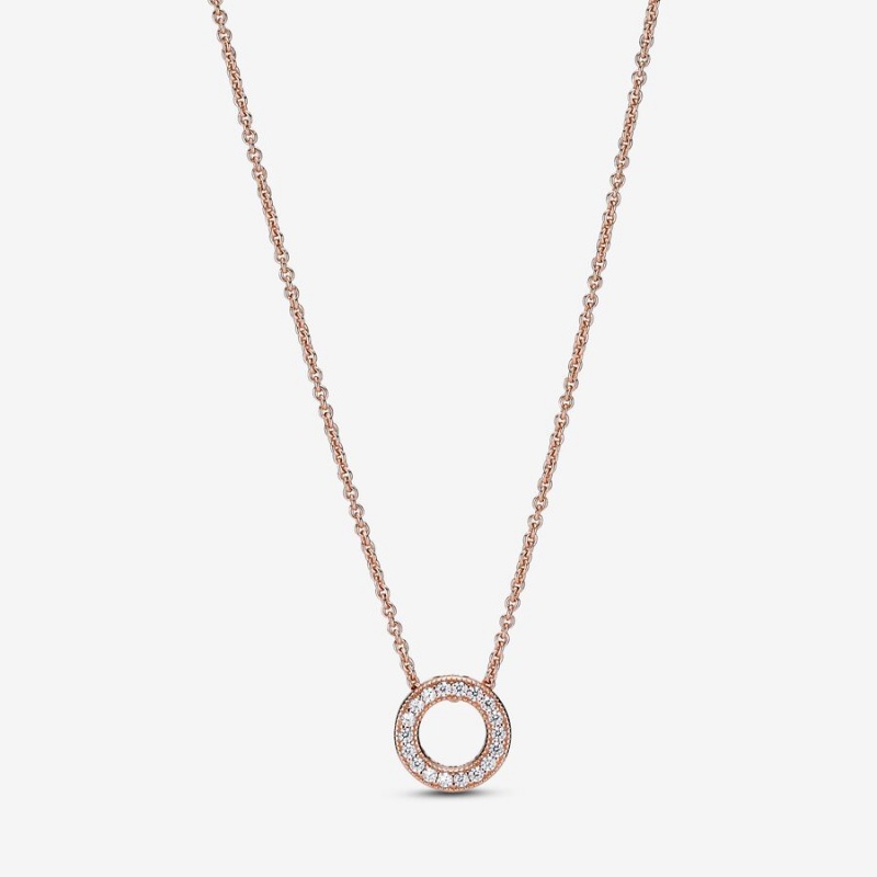 Pandora Logo Pavé Circle Collier Pendant Necklaces Rose Gold Plated | 493-XFMDCV