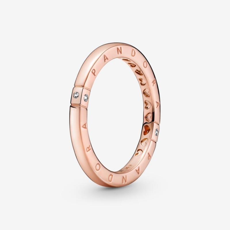 Pandora Logo &s Stackable Rings Rose Gold Plated | 497-PFNCOG