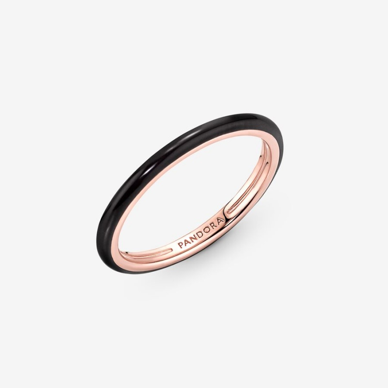 Pandora ME Black Enamel Stackable Rings Rose Gold Plated | 349-JISGOR