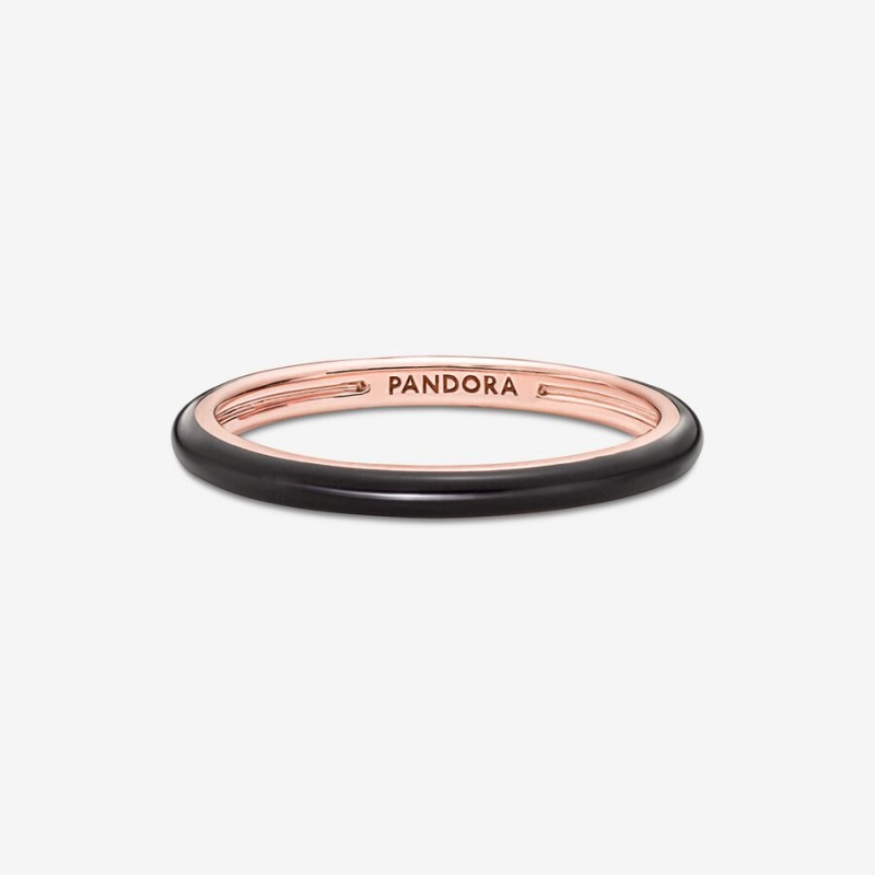 Pandora ME Black Enamel Stackable Rings Rose Gold Plated | 349-JISGOR