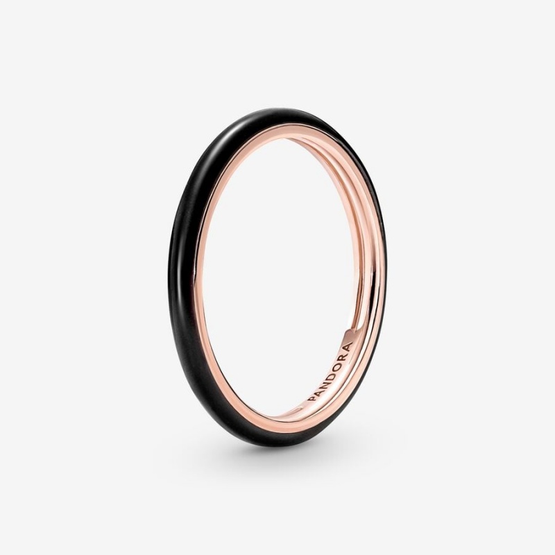 Pandora ME Black Enamel Stackable Rings Rose Gold Plated | 349-JISGOR