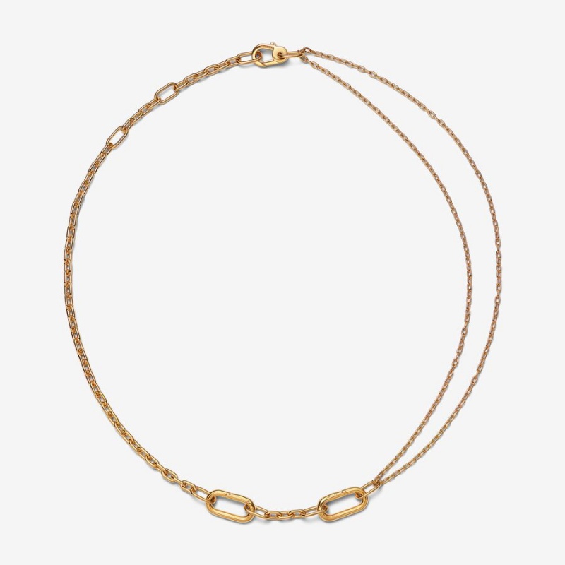 Pandora ME Double Link Chain Necklaces Gold Plated | 620-KILANS