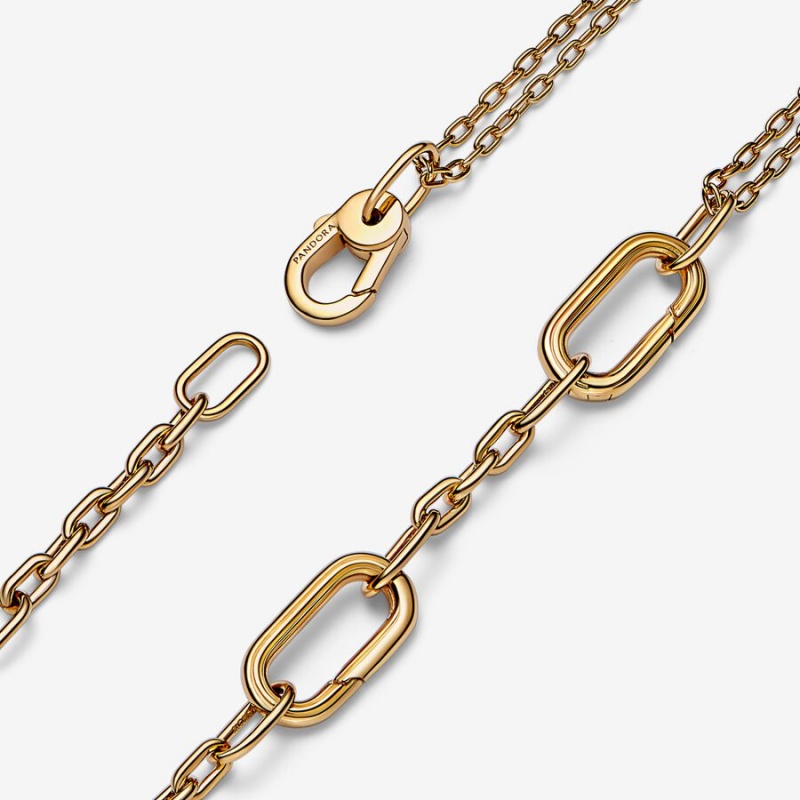 Pandora ME Double Link Chain Necklaces Gold Plated | 620-KILANS