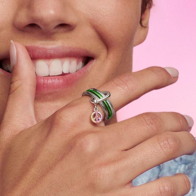 Pandora ME Laser Green Stackable Rings Sterling Silver | 651-DINSVM