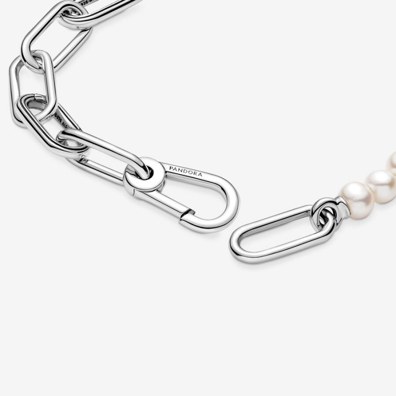 Pandora ME Treated Freshwater Cultured Pearl Link Bracelets Sterling Silver | 016-OUFGDV