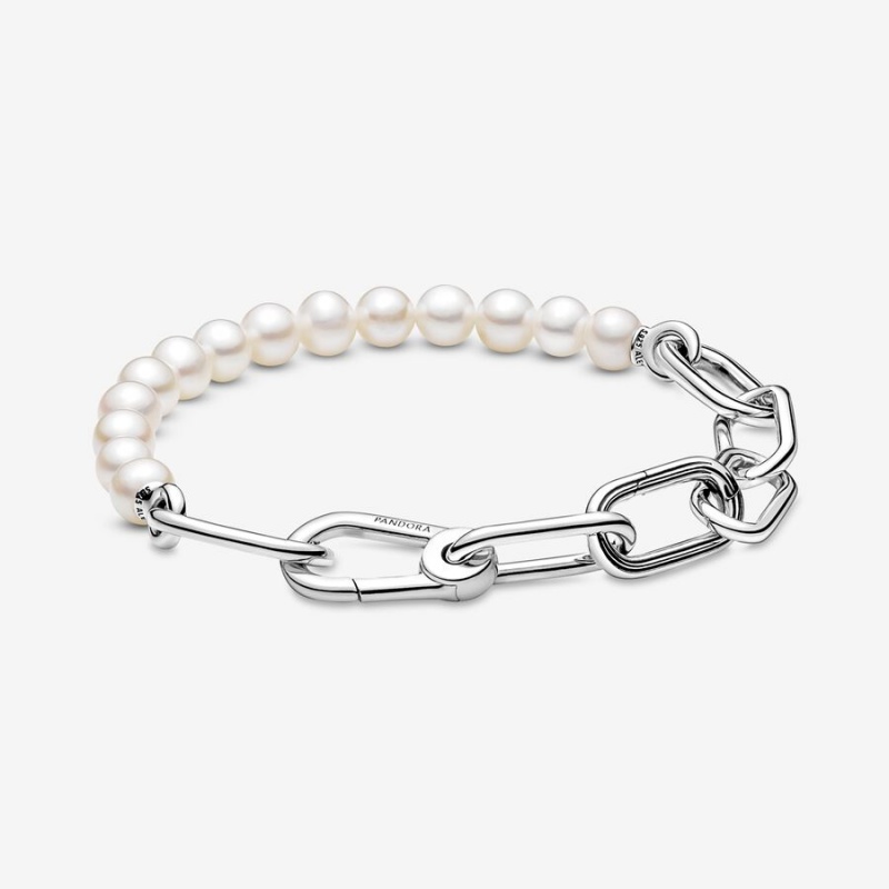 Pandora ME Treated Freshwater Cultured Pearl Link Bracelets Sterling Silver | 016-OUFGDV