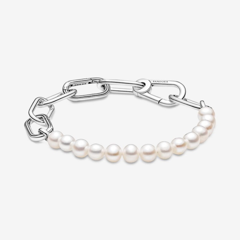 Pandora ME Treated Freshwater Cultured Pearl Link Bracelets Sterling Silver | 016-OUFGDV