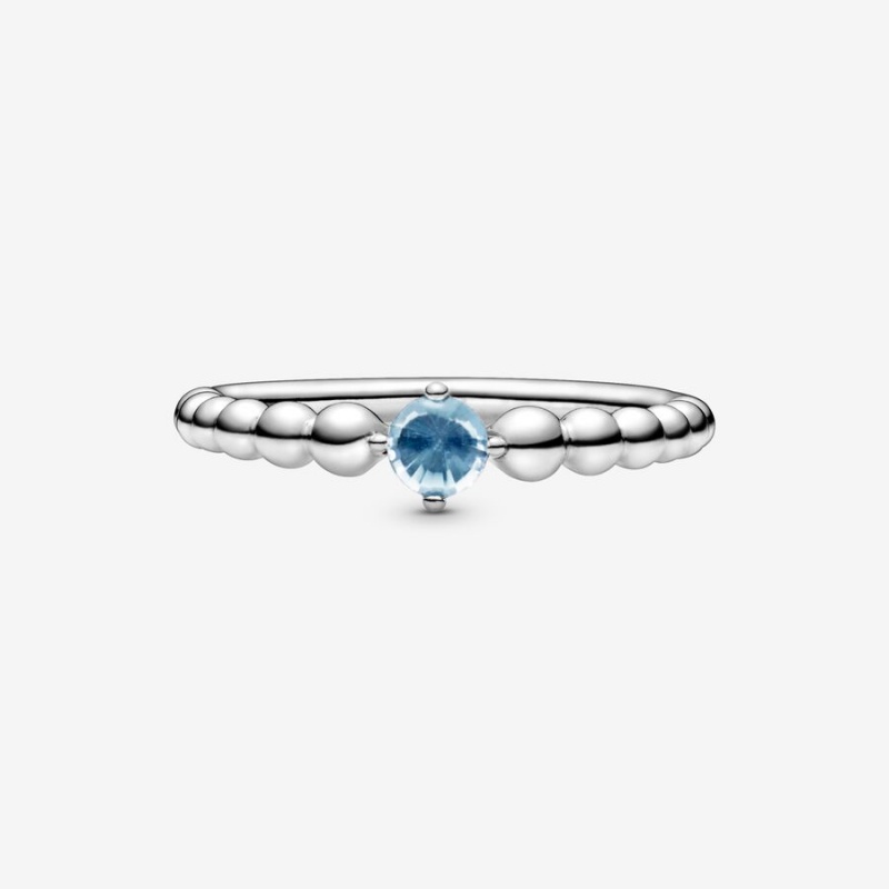 Pandora March Aqua Blue Beaded Birthstone Rings Sterling Silver | 498-BLJXWT