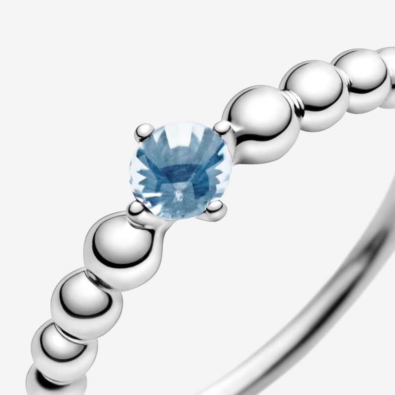 Pandora March Aqua Blue Beaded Birthstone Rings Sterling Silver | 498-BLJXWT