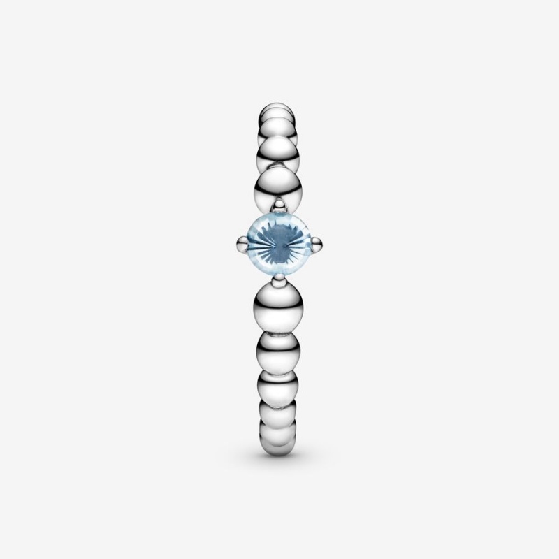 Pandora March Aqua Blue Beaded Birthstone Rings Sterling Silver | 498-BLJXWT