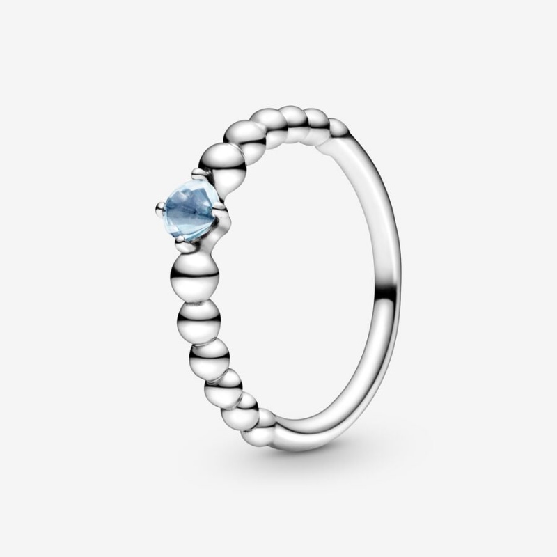 Pandora March Aqua Blue Beaded Birthstone Rings Sterling Silver | 498-BLJXWT