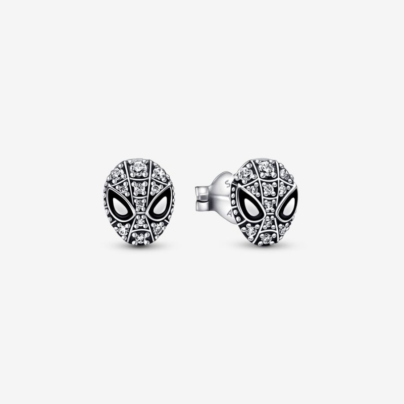 Pandora Marvel Spider-Man Mask Pavés Stud Earrings Sterling Silver | 084-CYKBMJ