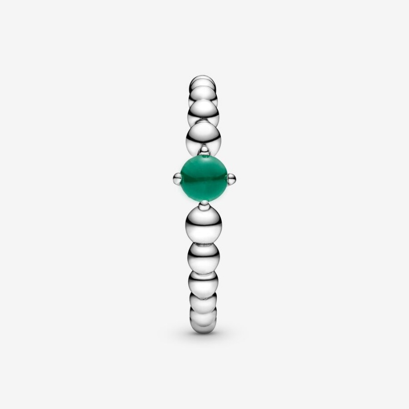 Pandora May Rainforest Green Beaded Birthstone Rings Sterling Silver | 537-QLMFYW