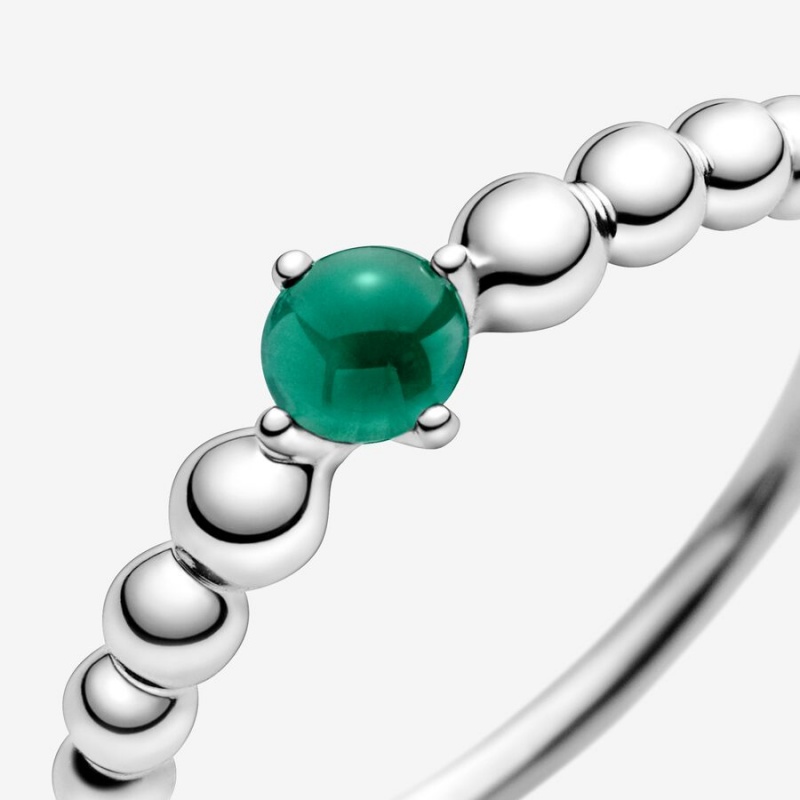 Pandora May Rainforest Green Beaded Birthstone Rings Sterling Silver | 537-QLMFYW