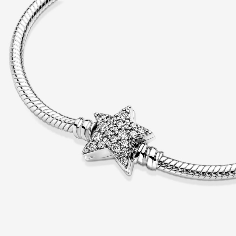 Pandora Moments Asymmetric Star Clasp Snake Charm Bracelets Sterling Silver | 974-LQKTRW