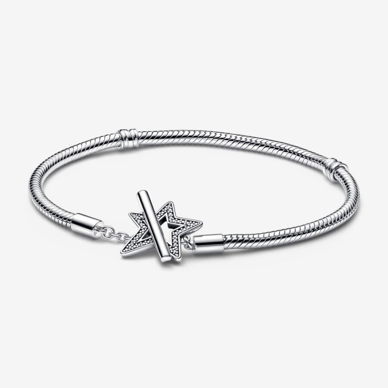 Pandora Moments Asymmetric Star T-bar Snake Charm Holders Sterling Silver | 945-ZGBPER