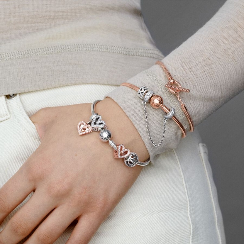 Pandora Moments Bangle Bangles Rose Gold Plated | 780-QLZIRP