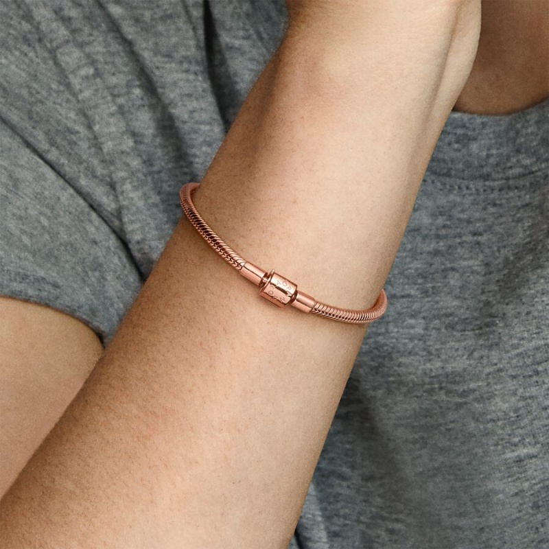 Pandora Moments Barrel Clasp Snake Chain Bracelets Rose Gold Plated | 695-PCLXMU