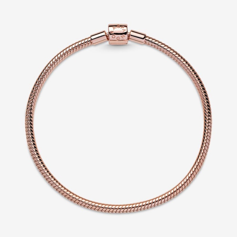 Pandora Moments Barrel Clasp Snake Chain Bracelets Rose Gold Plated | 695-PCLXMU