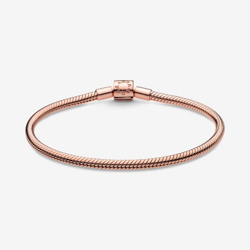 Pandora Moments Barrel Clasp Snake Chain Bracelets Rose Gold Plated | 695-PCLXMU