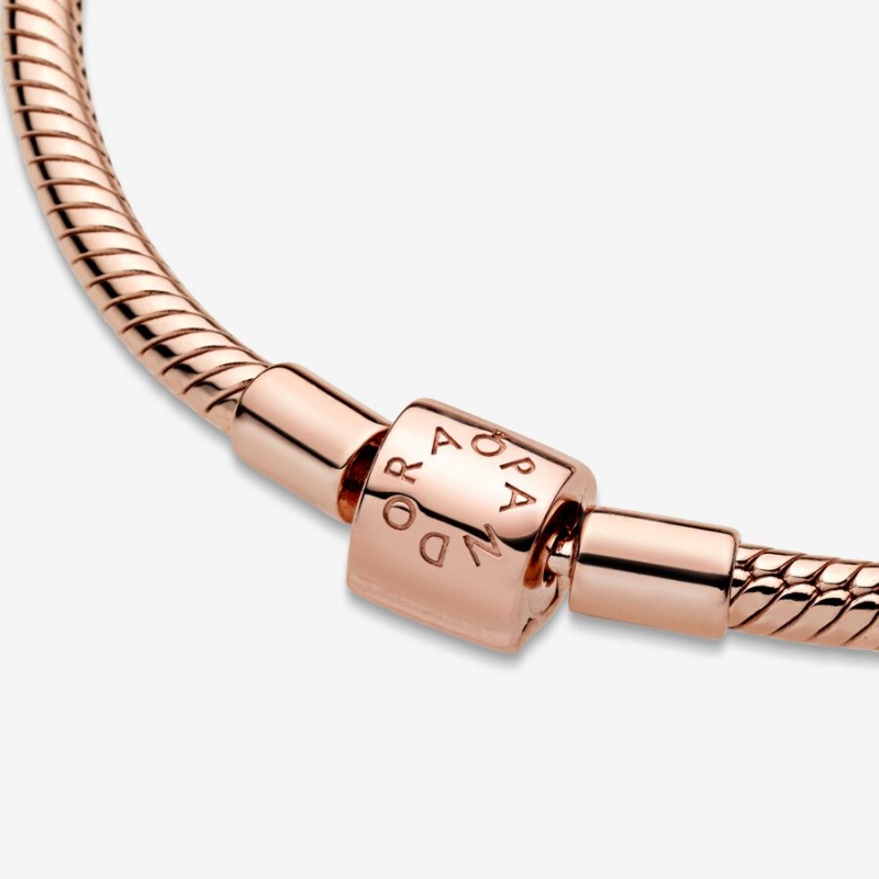 Pandora Moments Barrel Clasp Snake Chain Bracelets Rose Gold Plated | 695-PCLXMU