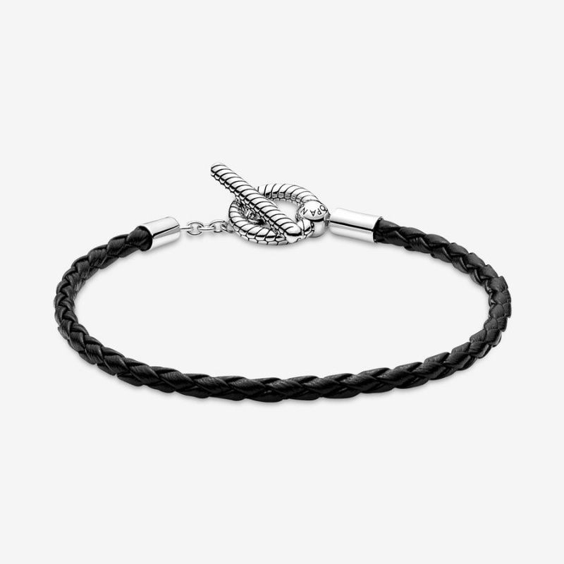 Pandora Moments Braided Leather T-bar Charm Holders Sterling Silver | 270-HPZOXD